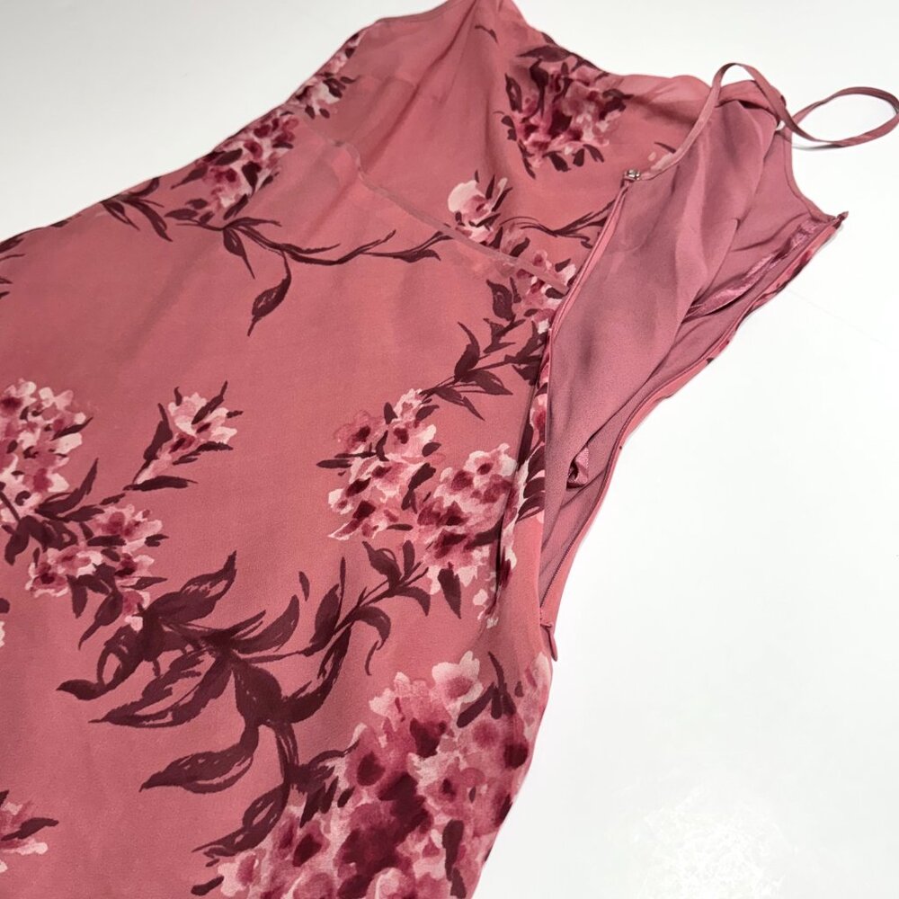 Vtg Y2K Ann Taylor Pink Floral Silk Babydoll Dress Cowl Neck Feminine Coquette - Picture 9 of 16